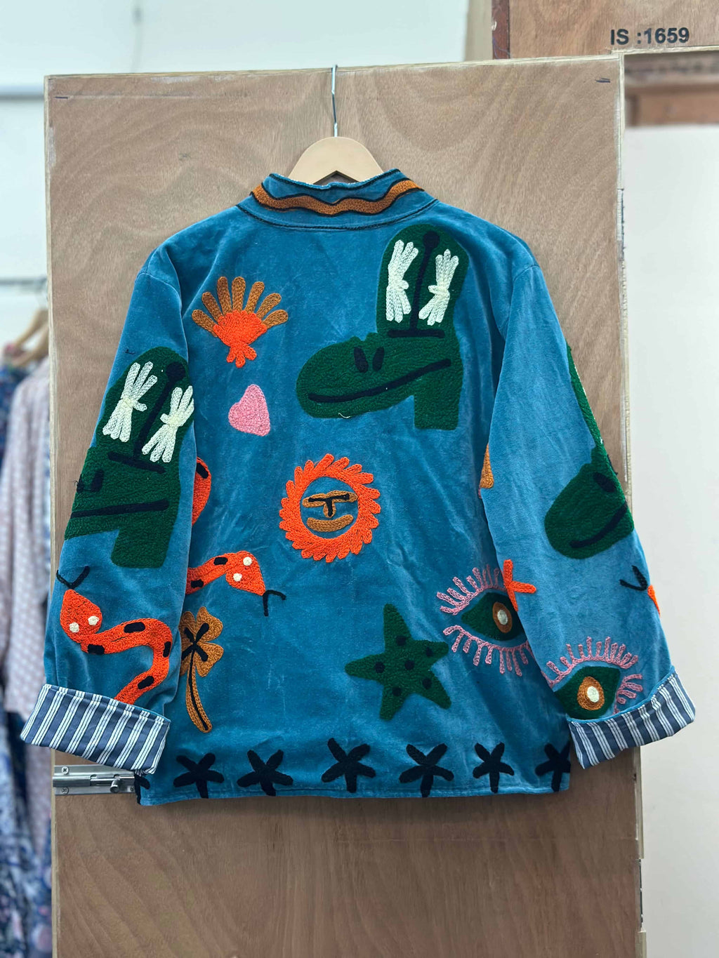 Teal Velvet Embroidered Statement Jacket