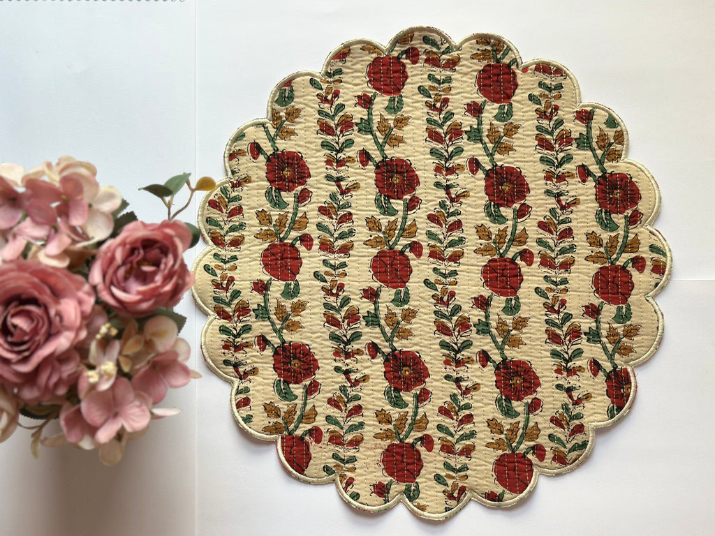 Cream Botanical Vine Scalloped Placemat Set of 6