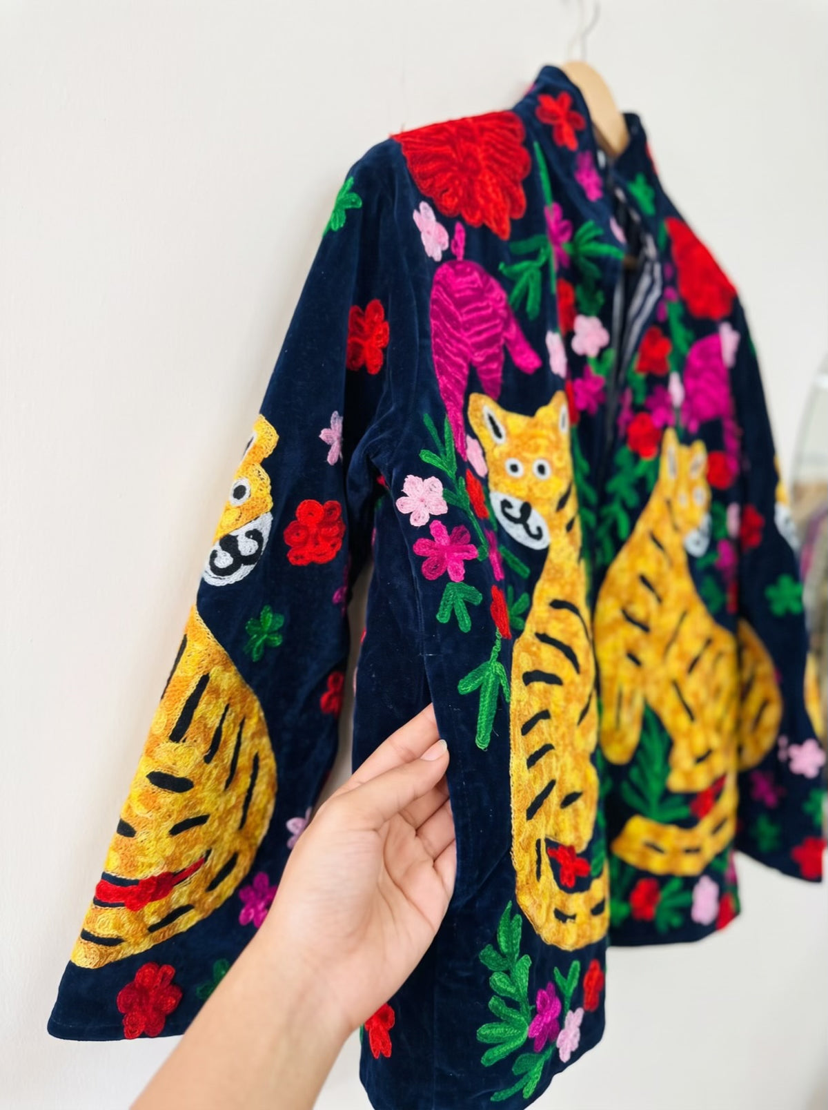 Royal Tiger Hand-Embroidered Velvet Jacket