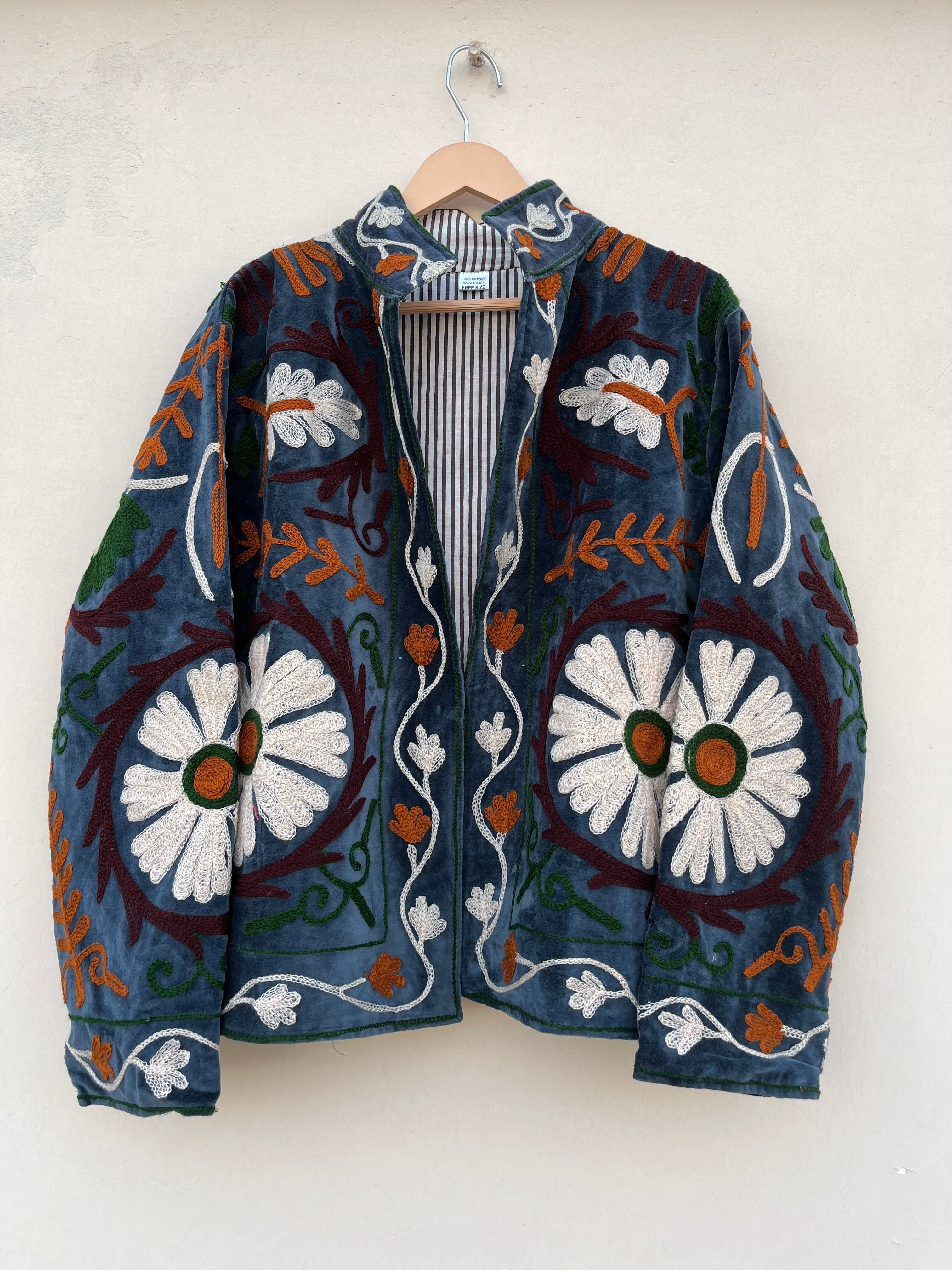 Midnight Daisy Embroidered Velvet Jacket