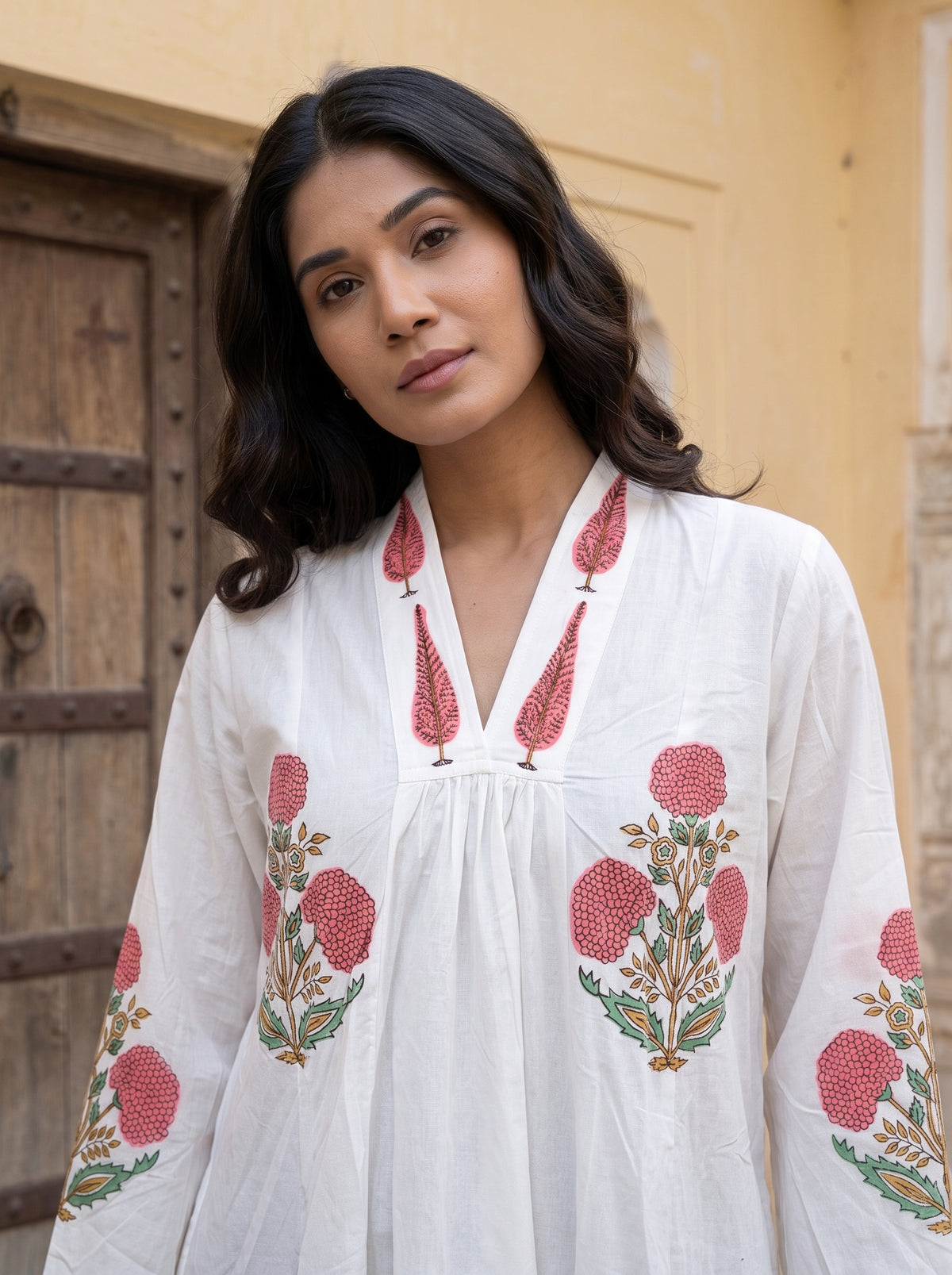 Pink Bloom Hand Block Print Cotton Dress