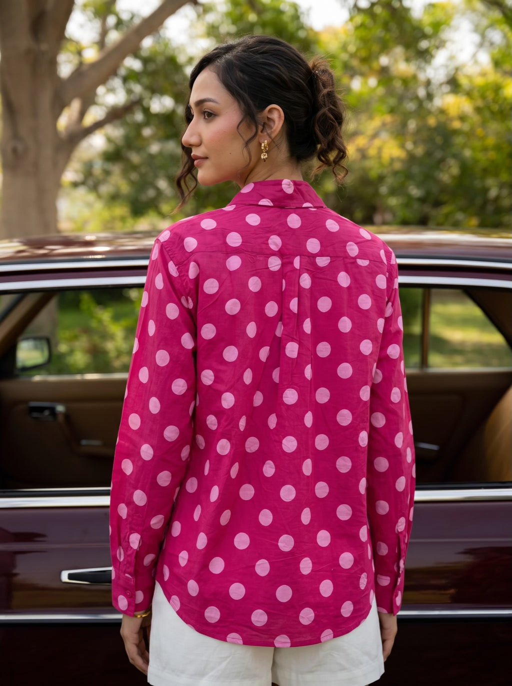 Berry Dot Printed Cotton Shirt