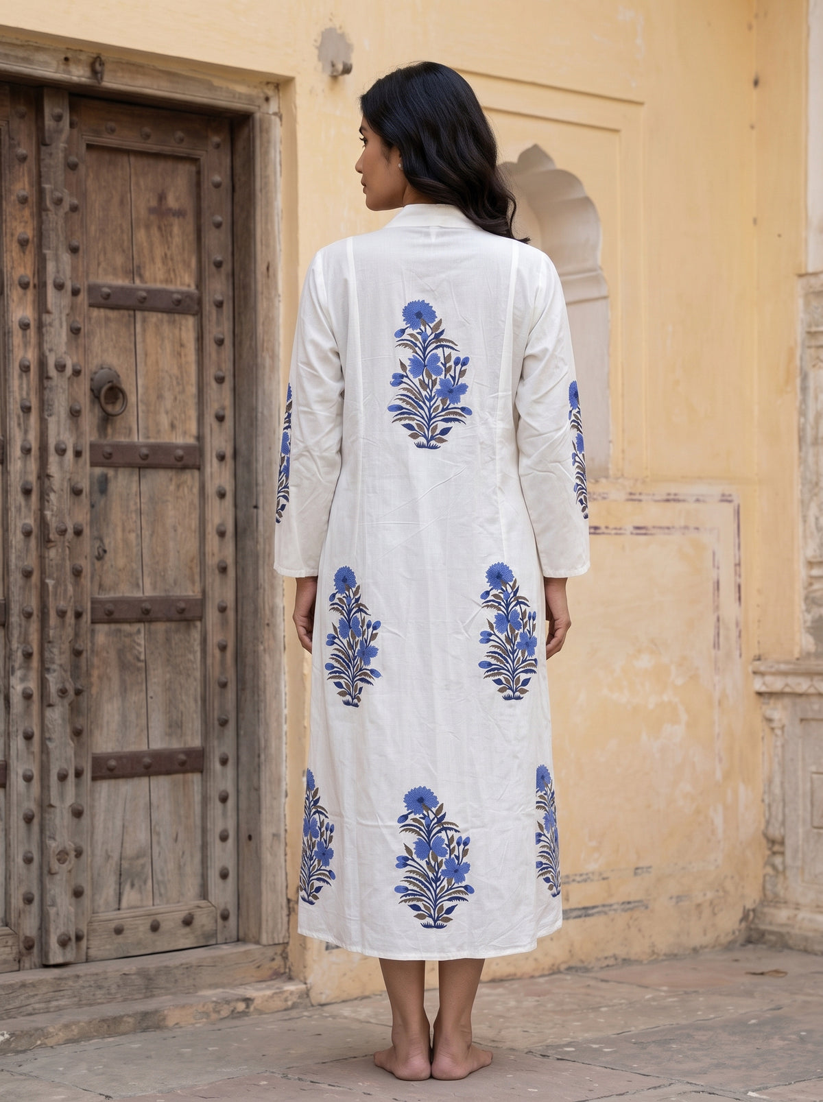 Blue Buta Hand Block Print Cotton Dress