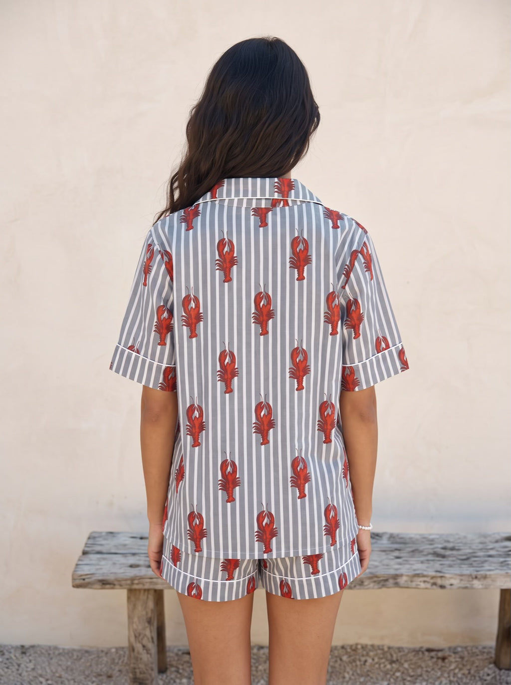 Grey Lobster Stripe Pajama Set