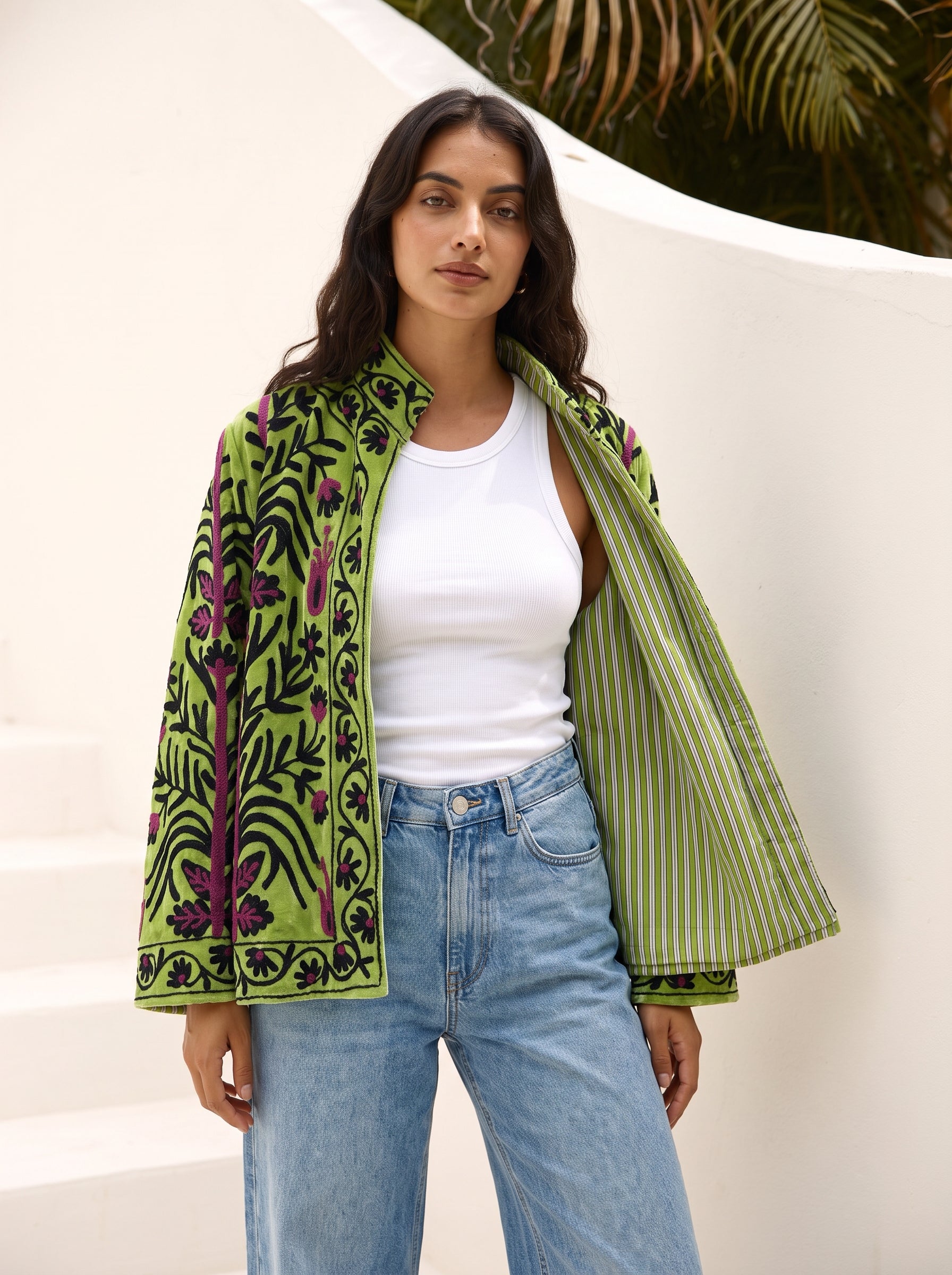 Pistachio Flora Velvet Suzani Jacket