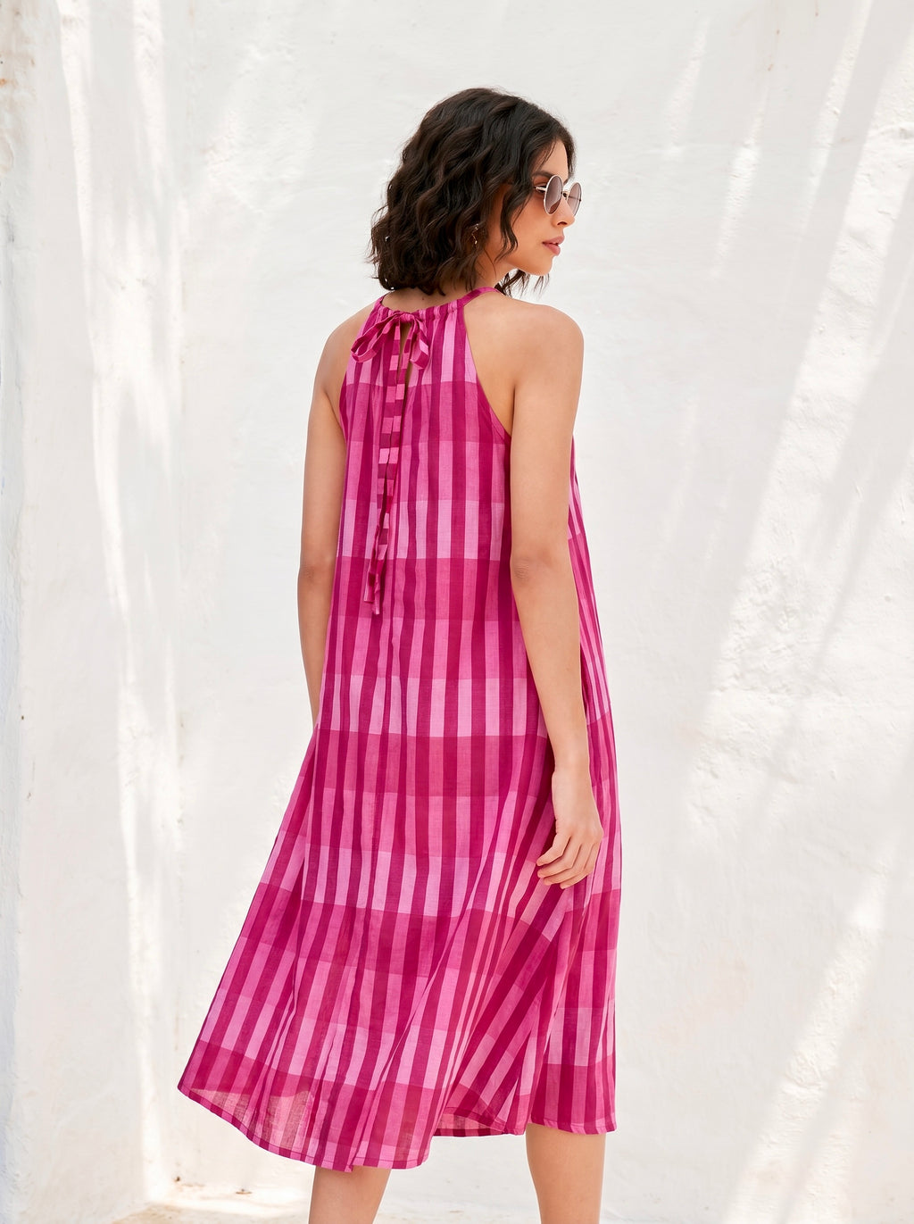 Rosabelle Checked Cotton Halter Maxi Dress