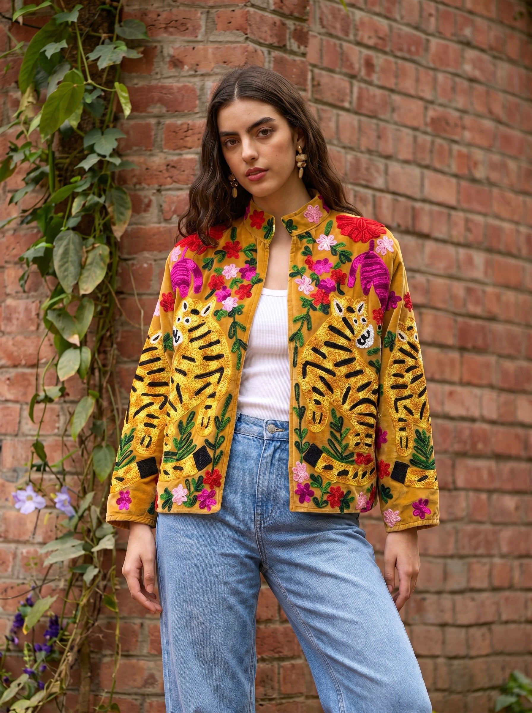 Mustard Tiger Garden Embroidered Statement Jacket