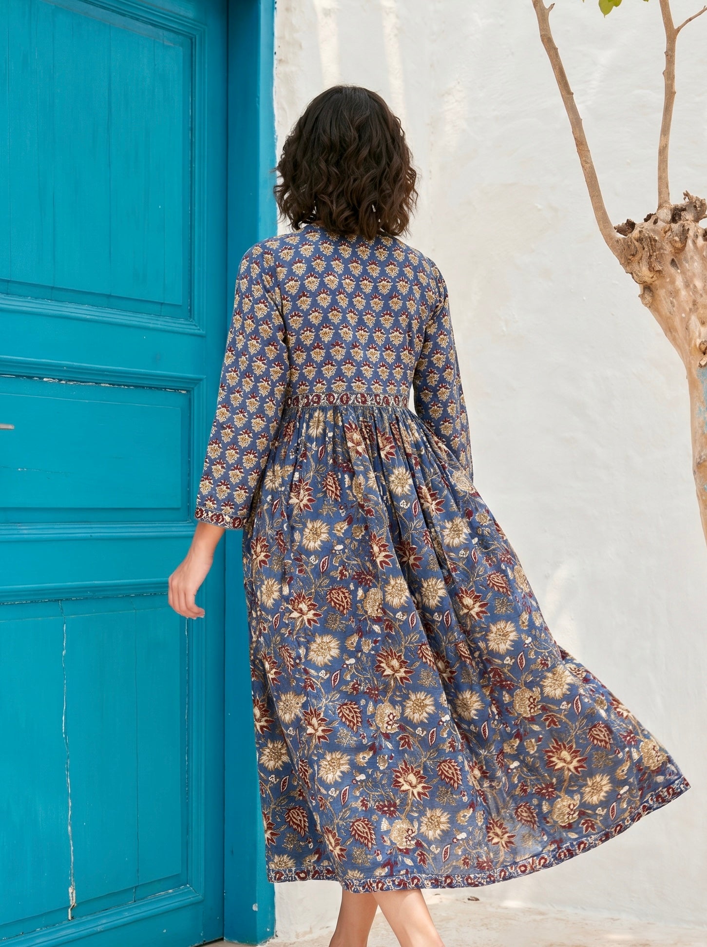 Midnight Meadow Cotton Maxi Dress