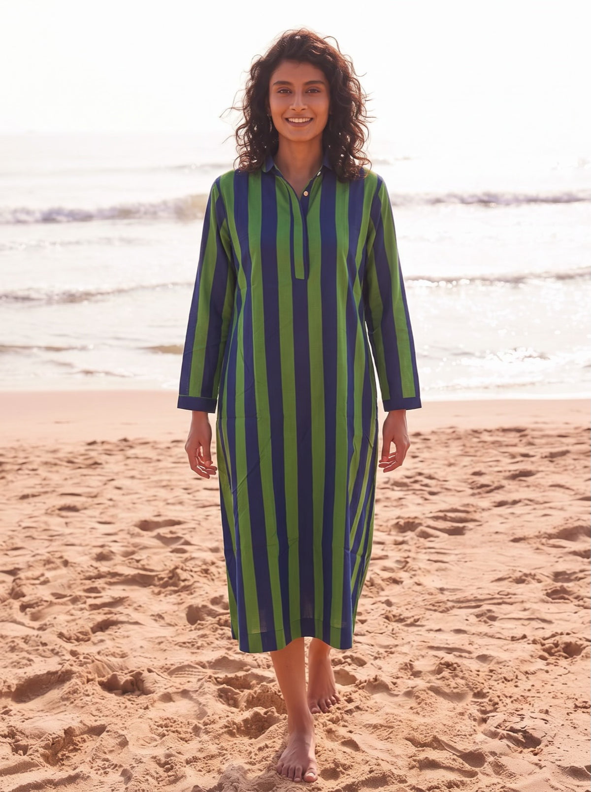 Coastal Navy Green Stripe Dress
