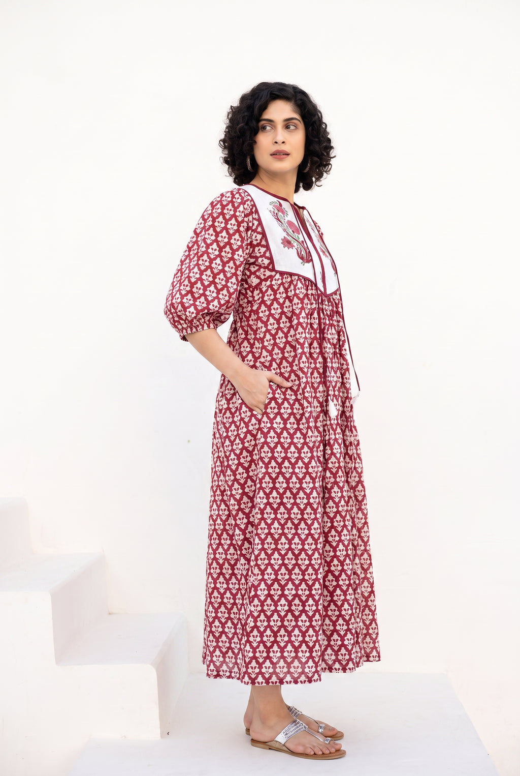 Crimson Garden Cotton Printed Buta Dress