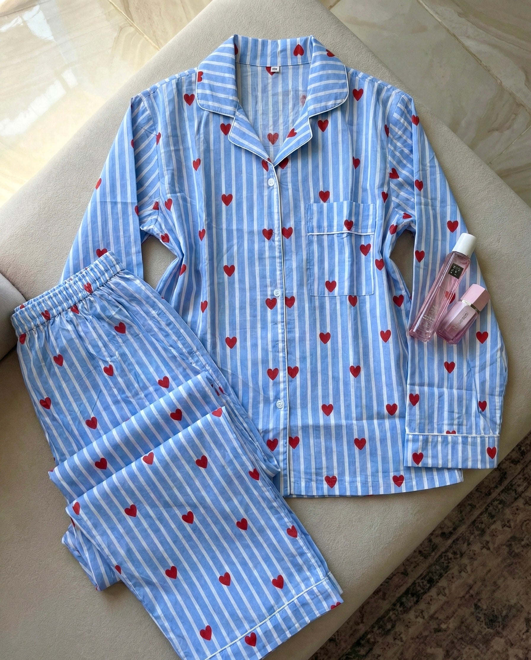 Sweetheart striped cotton Blue PJ set