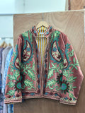 Dusty Rose & Green Embroidered Velvet Jacket