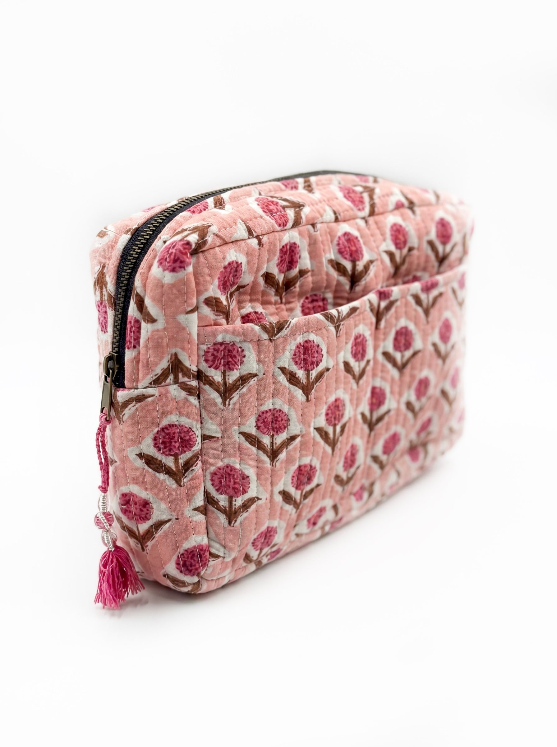 Pink Blossom Quilted Cosmetic Pouch