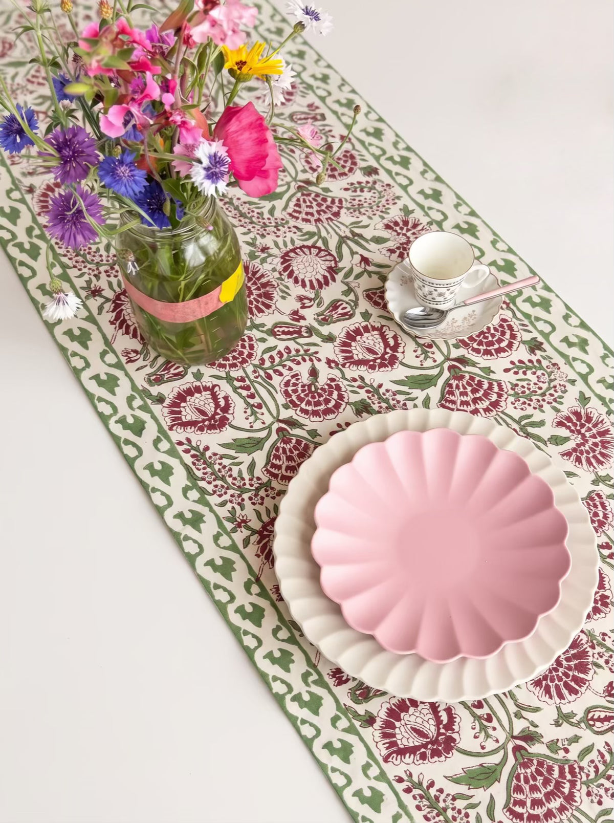 Maroon Floral Hand Block Print Table Runner