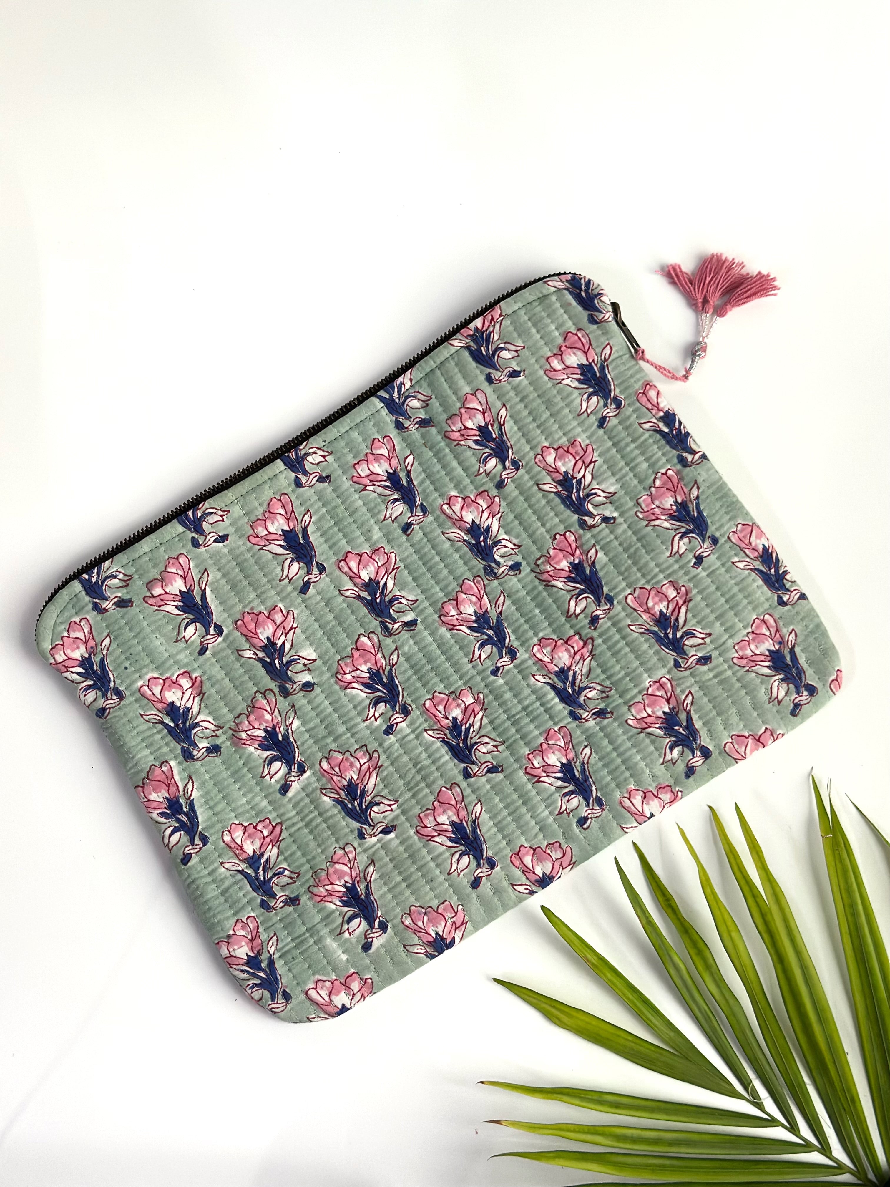 Mint Blossom Quilted Laptop & Ipad Sleeve