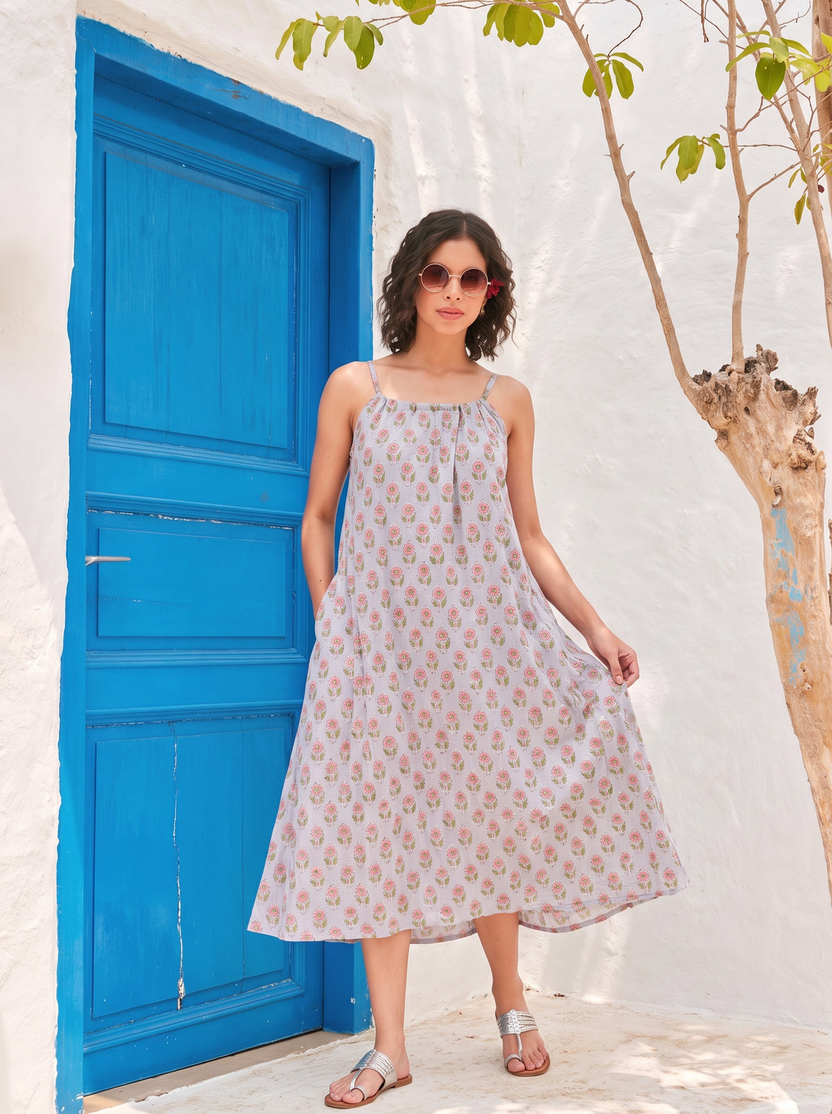 Grey Buti Cotton Halter Midi Dress