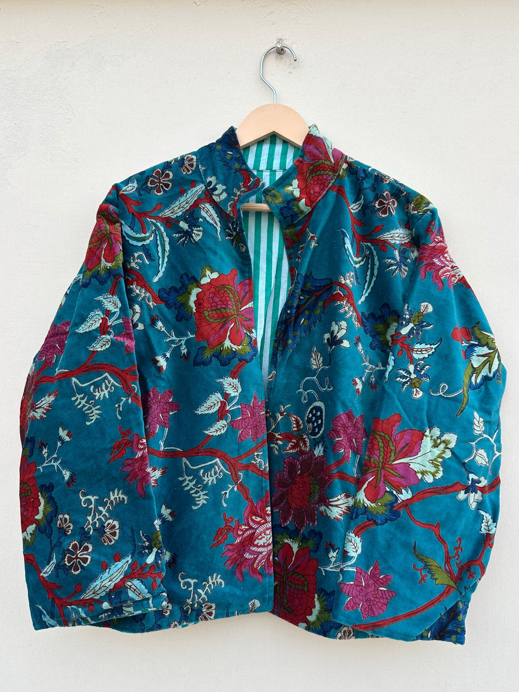Teal Flora Velvet Artisanal Jacket