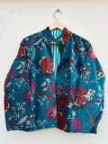 Teal Flora Velvet Artisanal Jacket