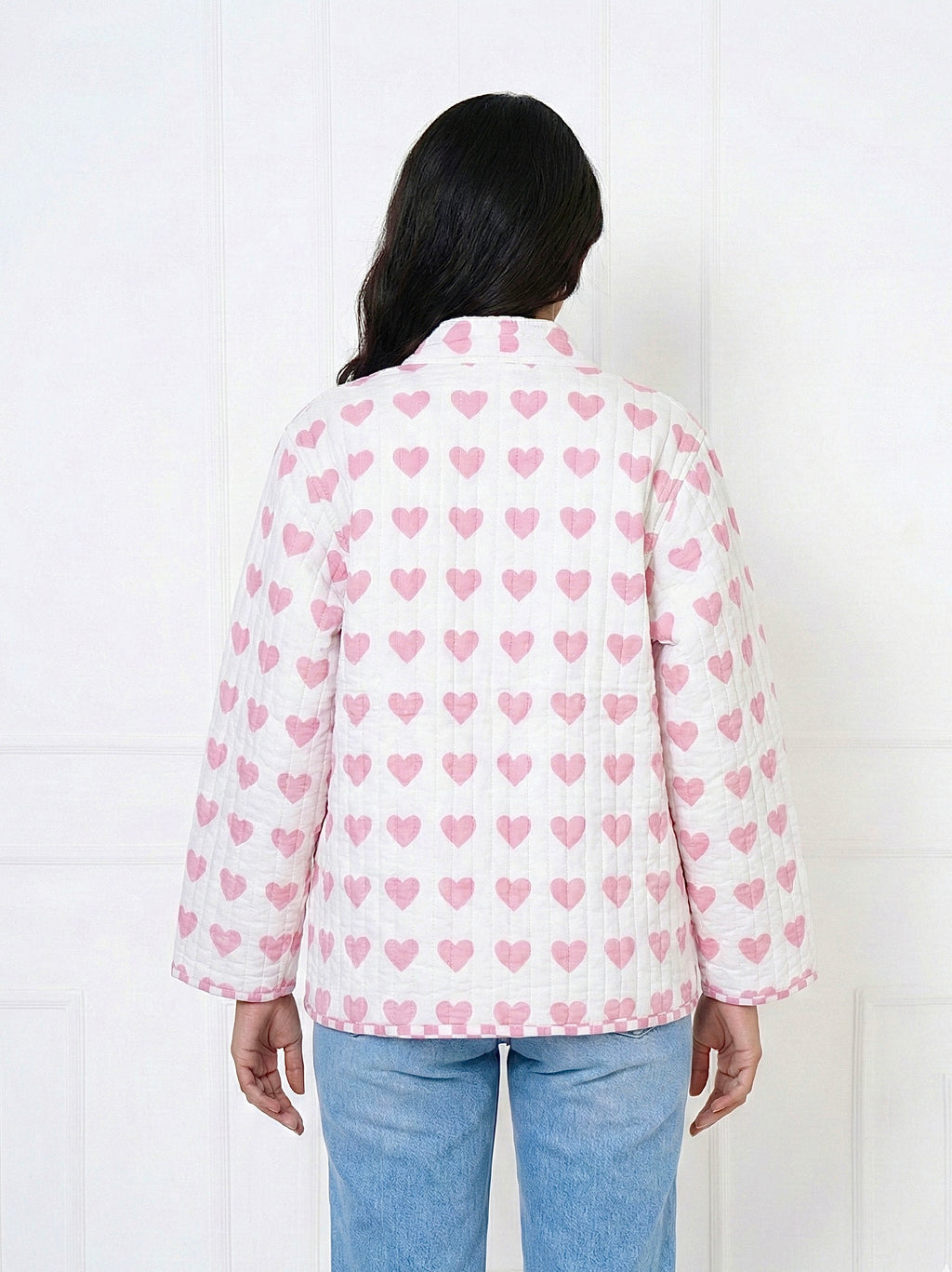 Pink Heart Quilted Cotton Jacket with Belt