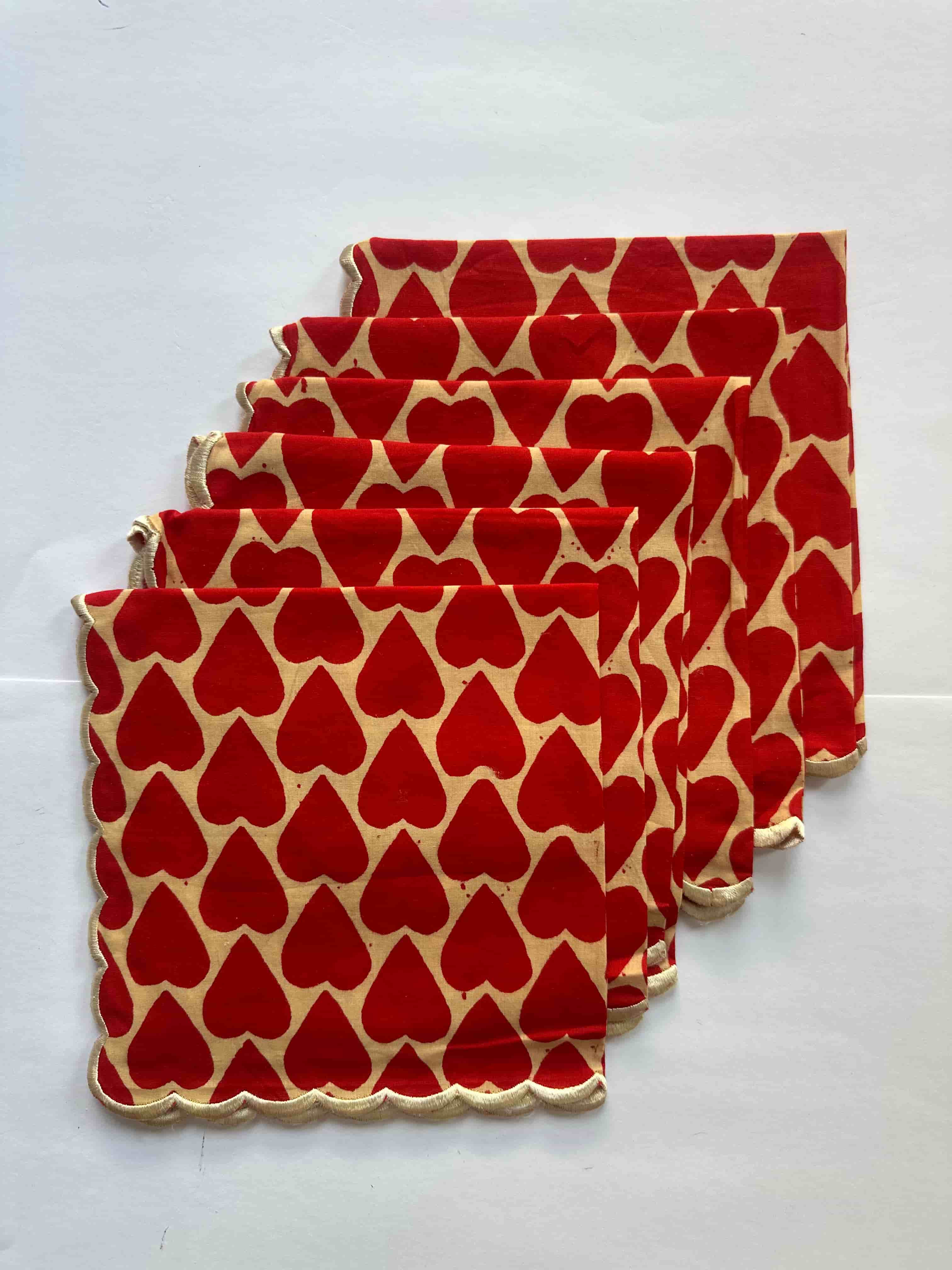Red Heart Print Cotton Napkins