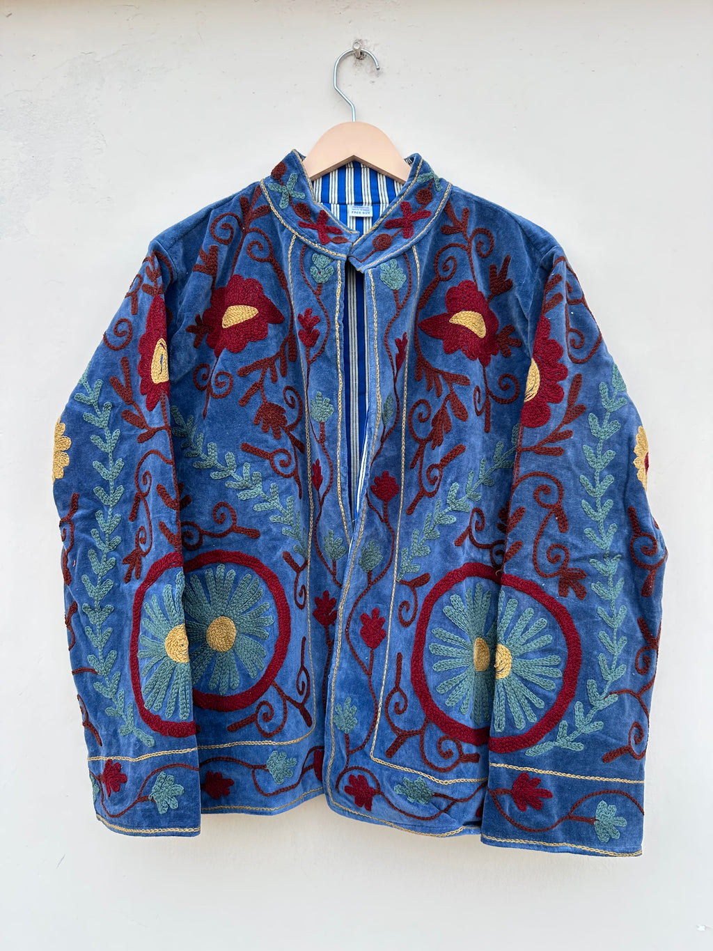 Blue Floral Embroidered Velvet Jacket