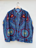 Blue Floral Embroidered Velvet Jacket
