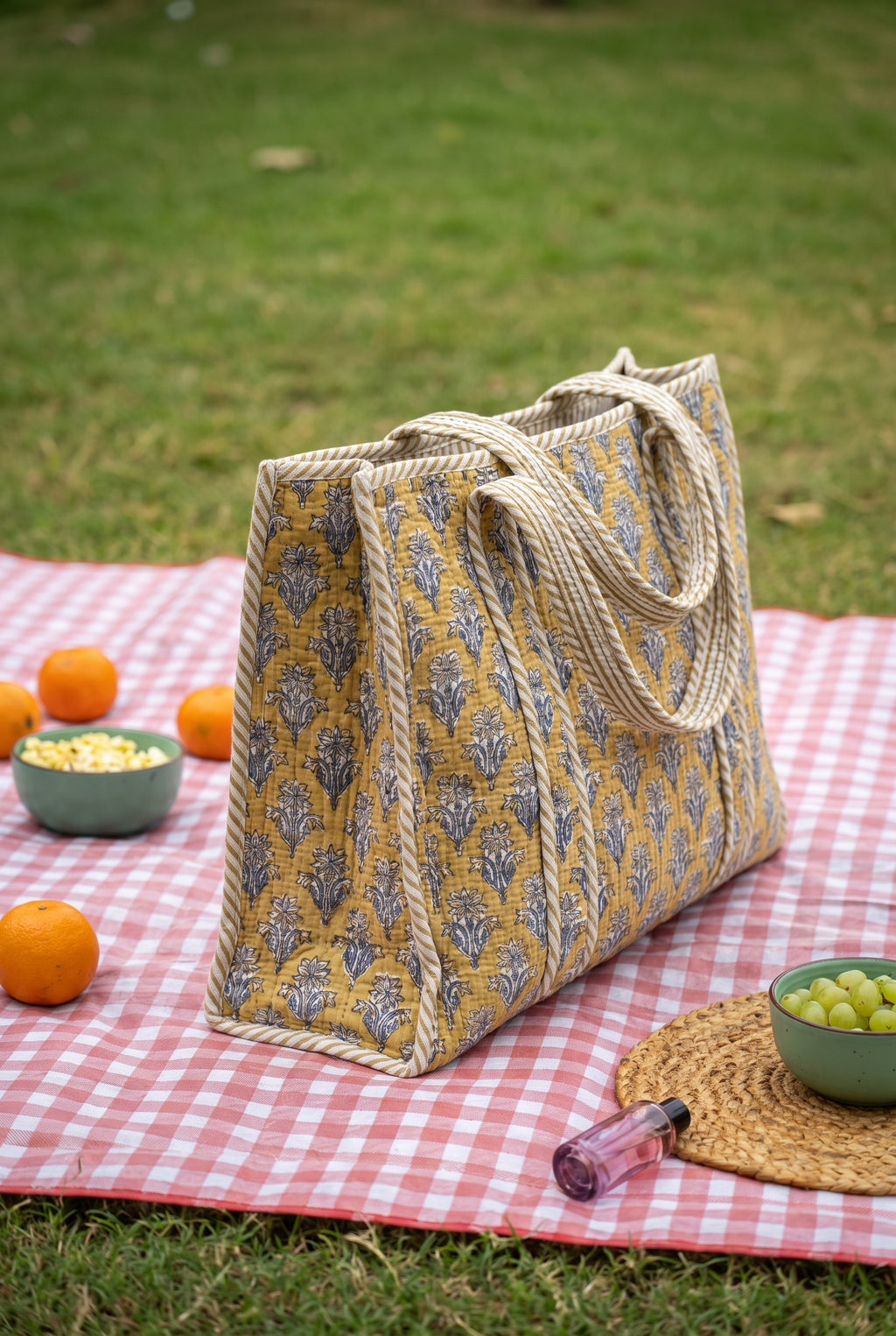 Mustard Bloom Quilted Tote Bag