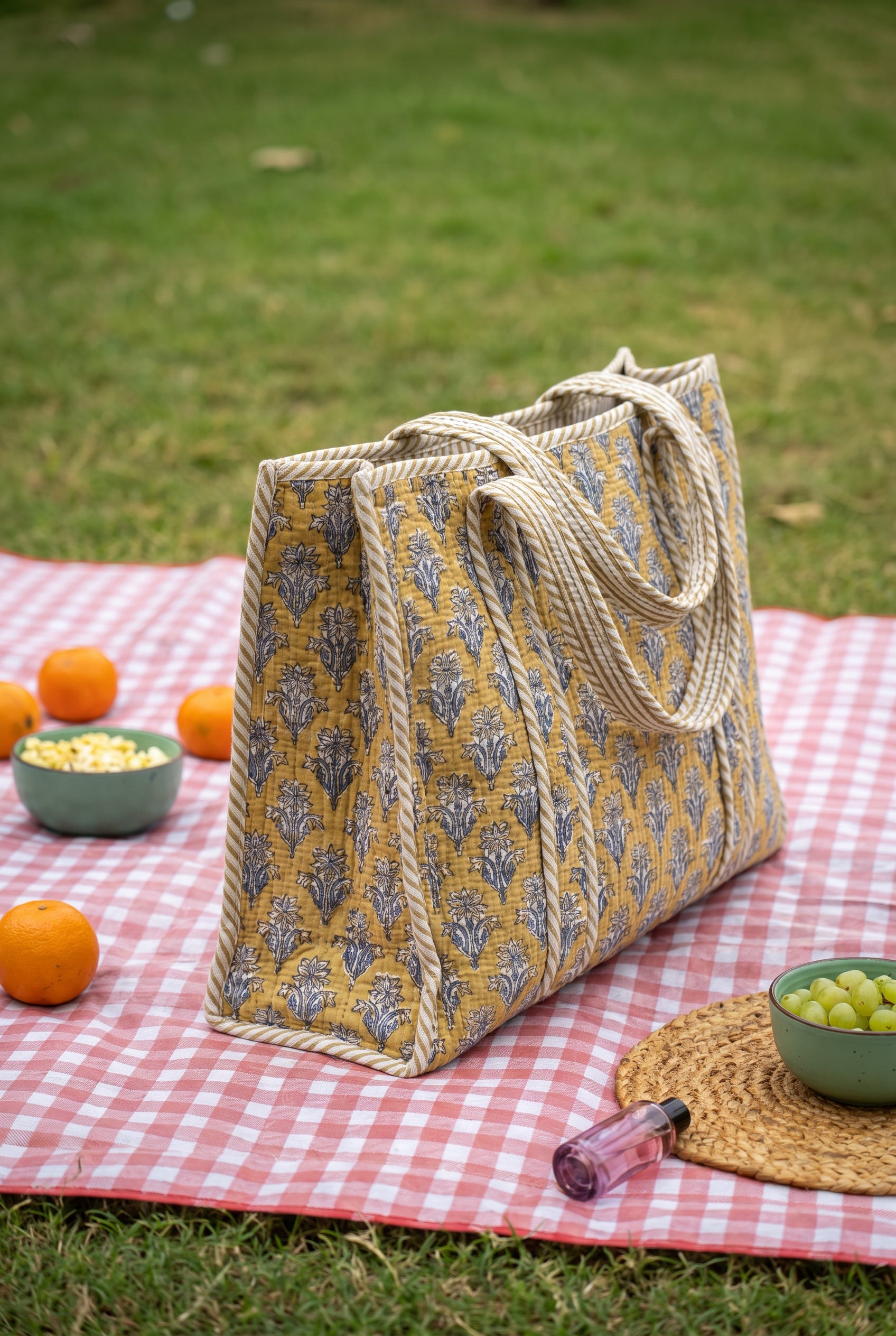 Mustard Bloom Quilted Tote Bag