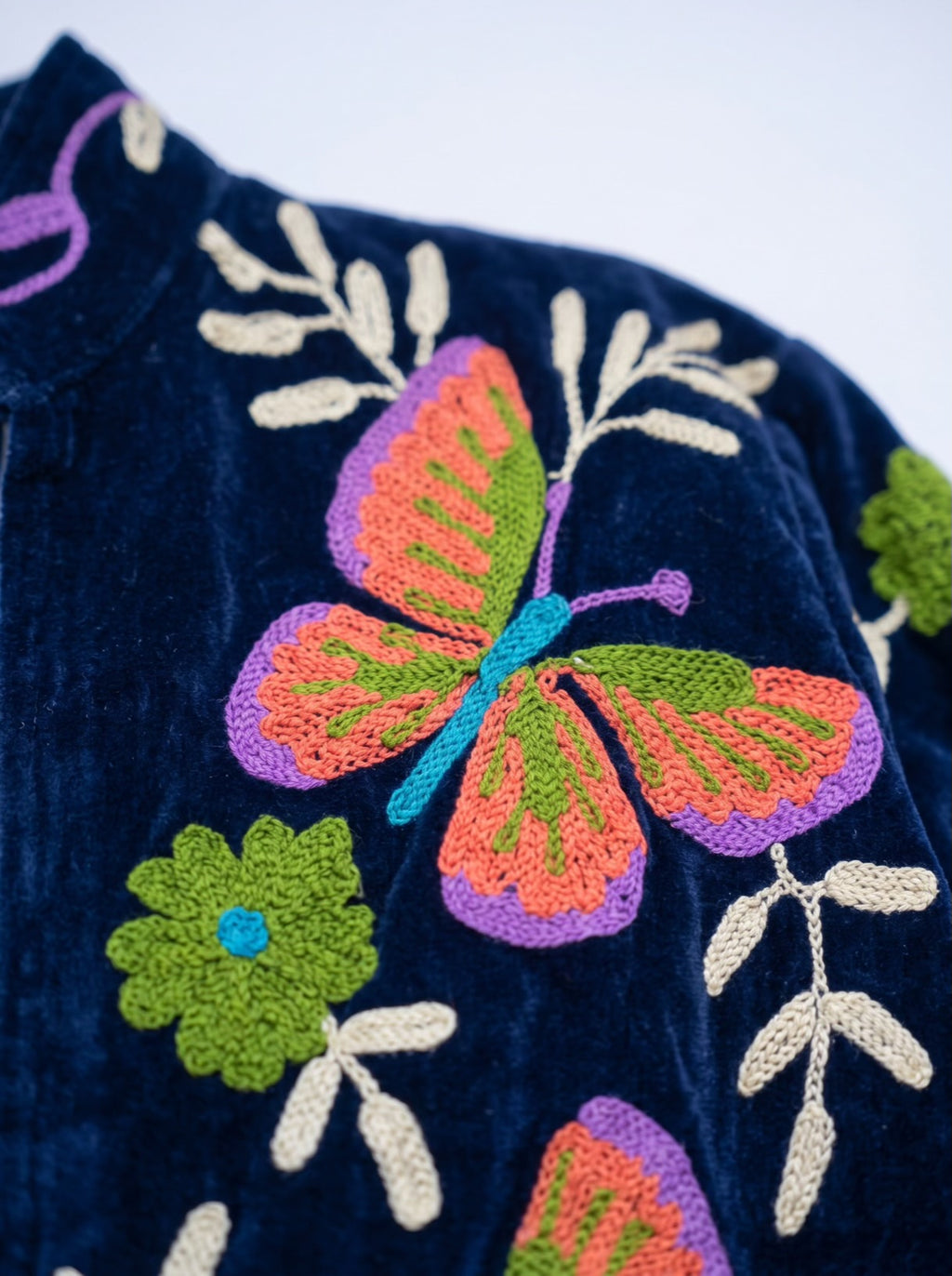 Midnight Butterfly Suzani Embroidered Velvet Jacket