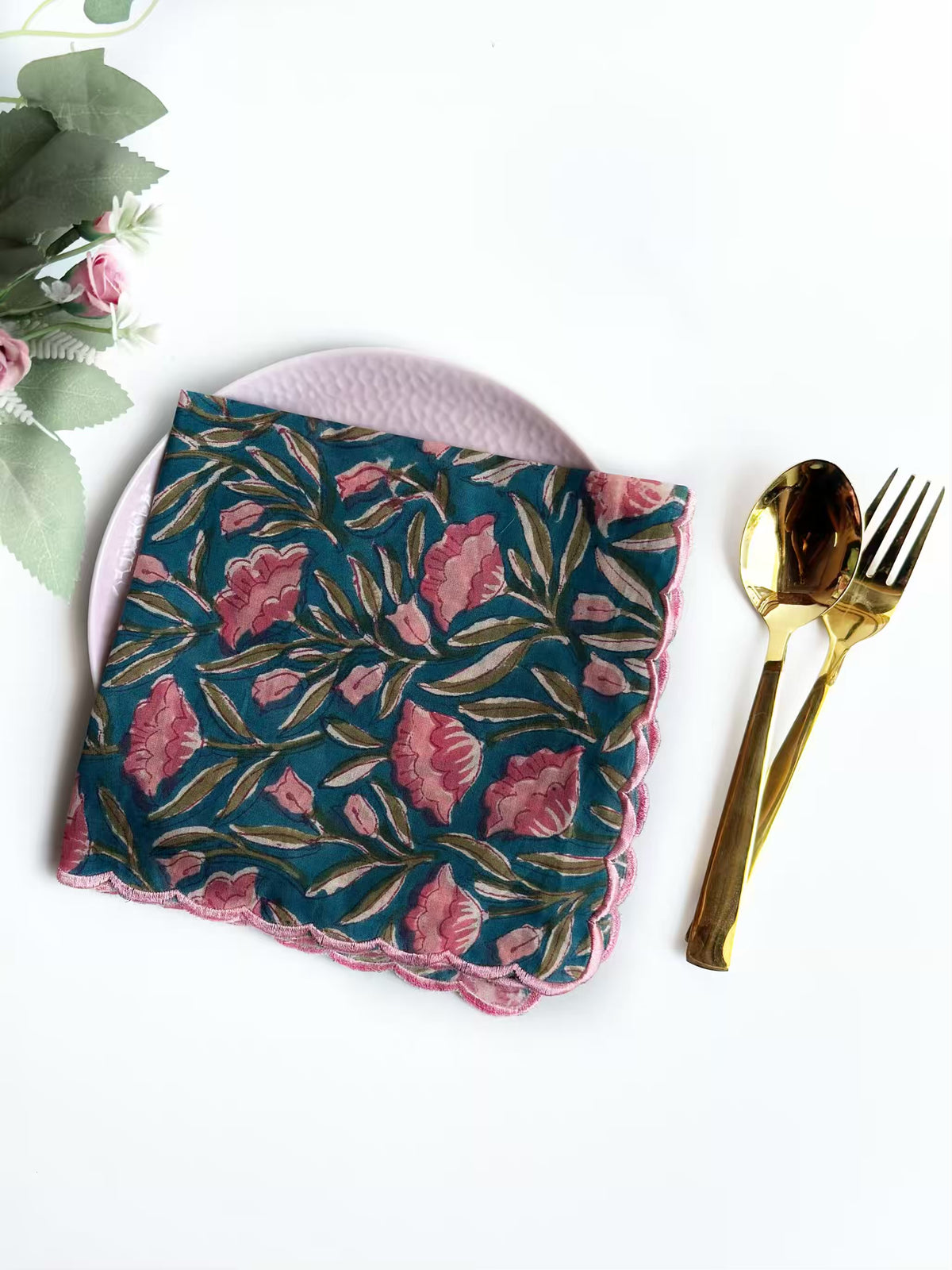 Petal Teal Scalloped Napkins (set of 6)