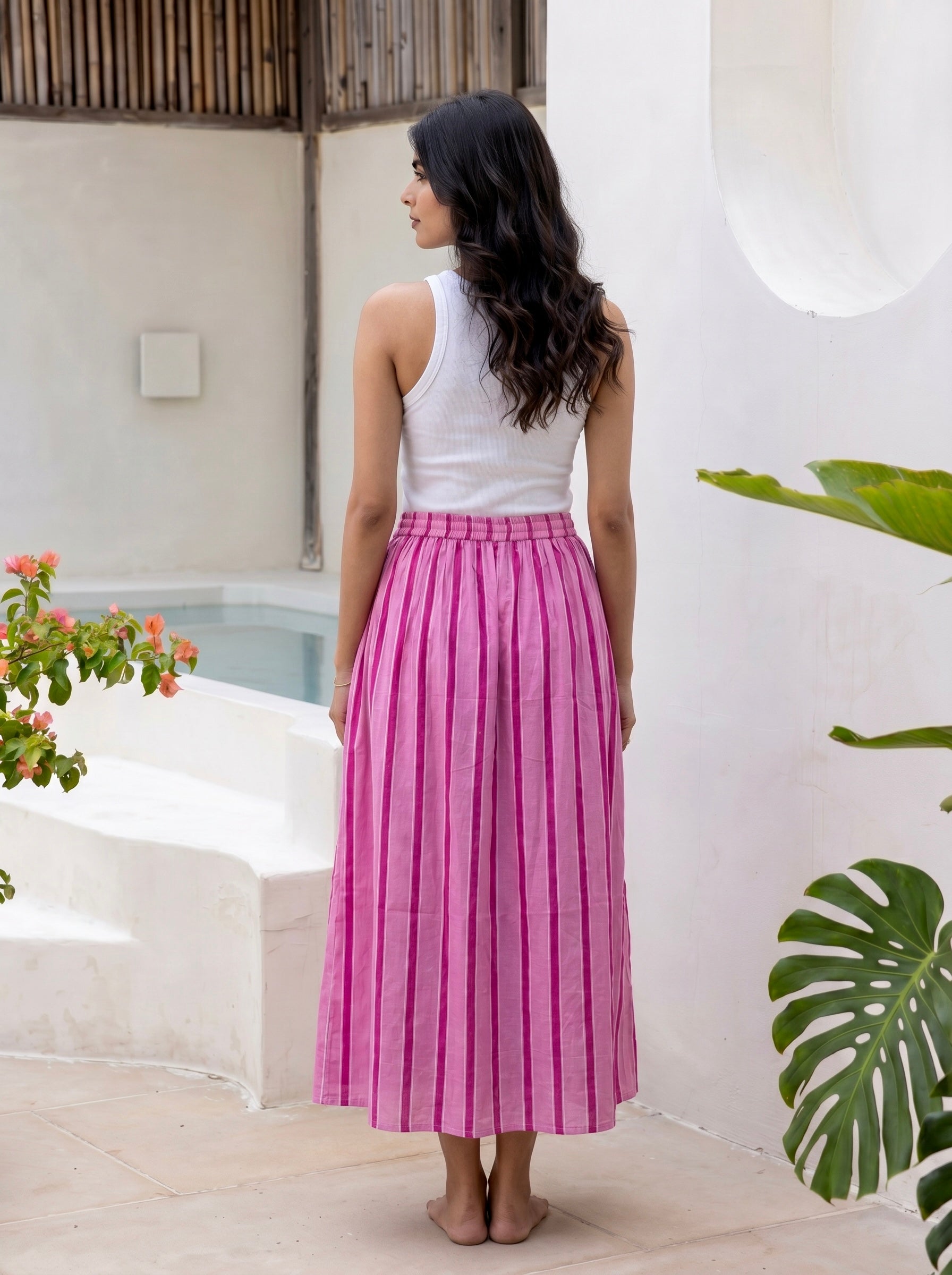 Flamingo Stripe Cotton Skirt
