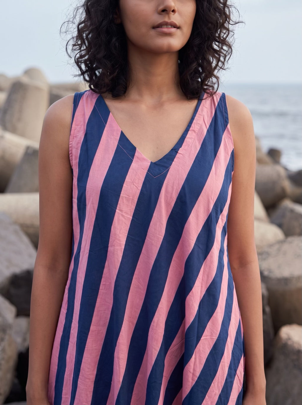 Navy & Pink Stripe Flare Dress
