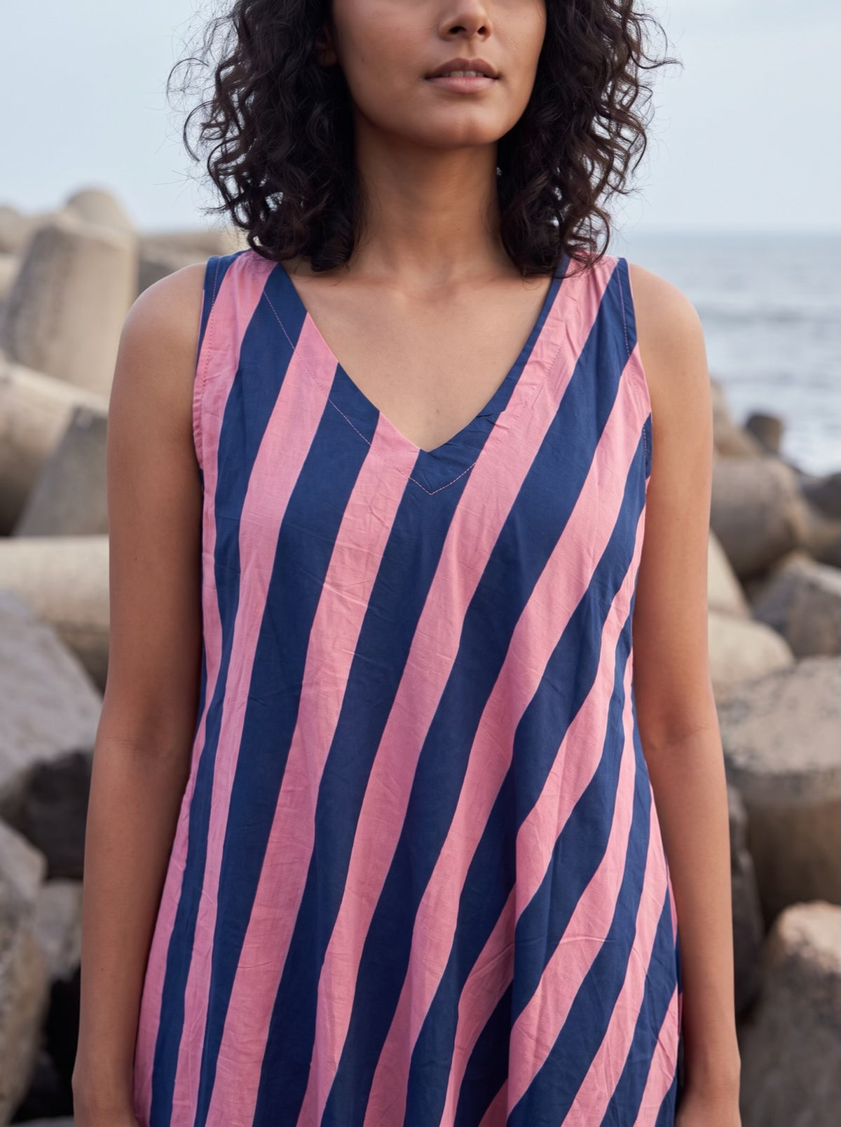 Navy & Pink Stripe Flare Dress