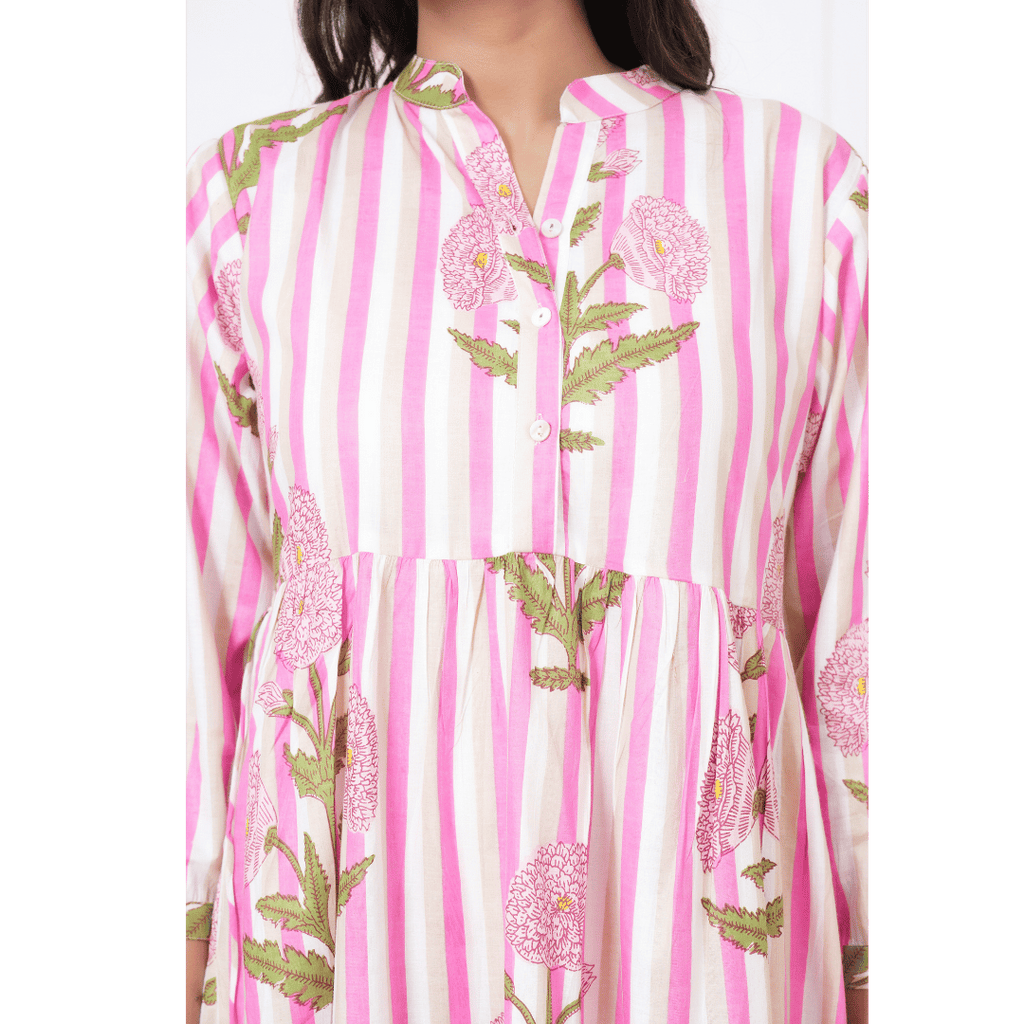 Pink White Floral Print Maxi Anokhi Dress