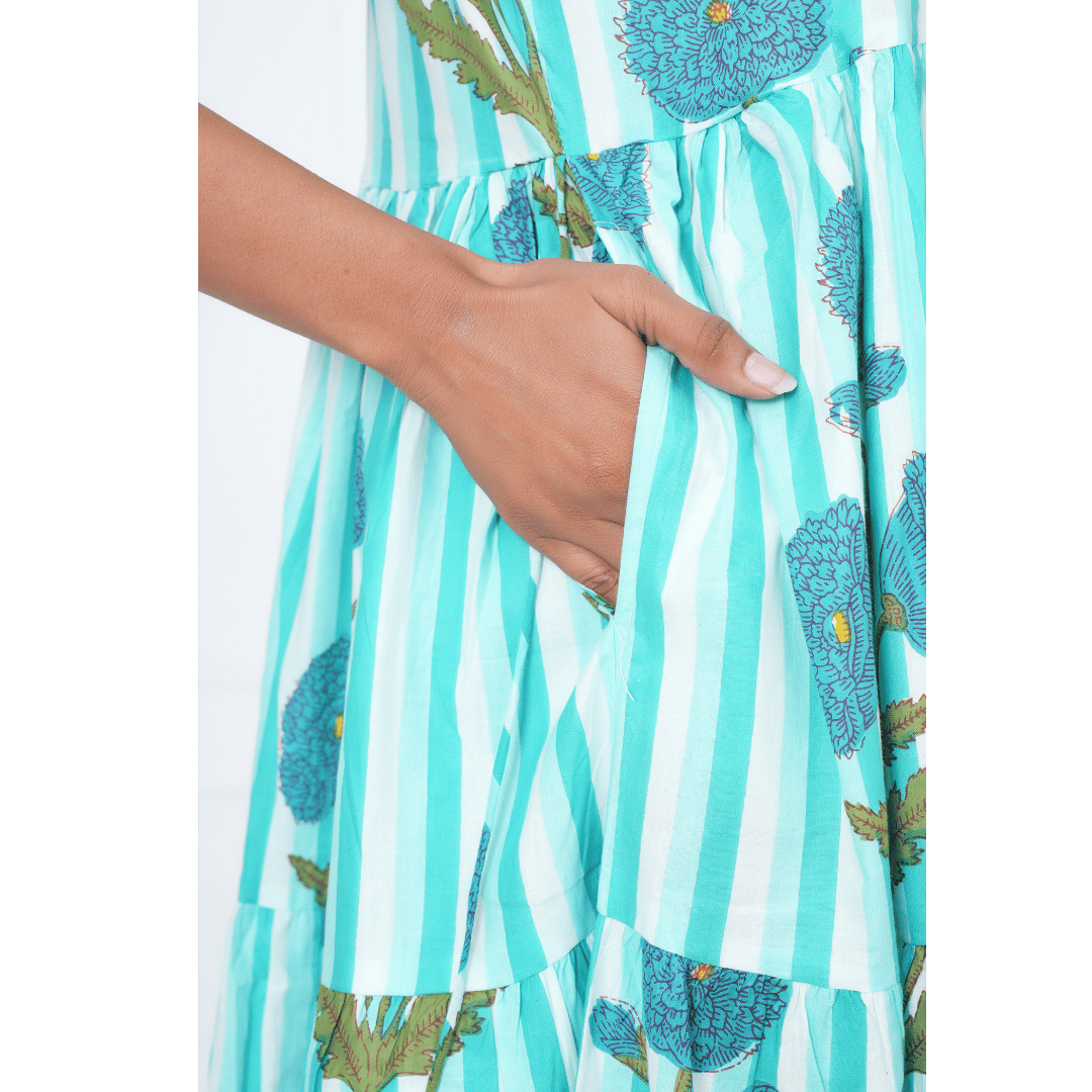 Turquoise Blue Print Maxi Anokhi Dress