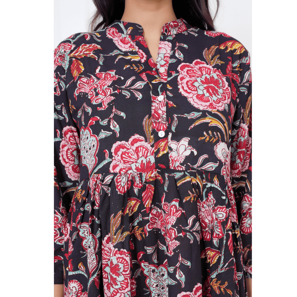 Floral Block Print Cotton Maxi Anokhi Dress