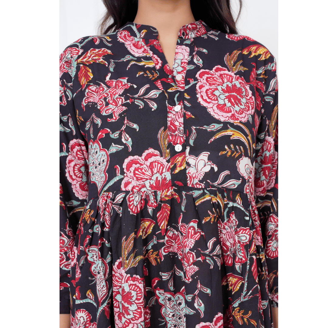 Floral Block Print Cotton Maxi Anokhi Dress