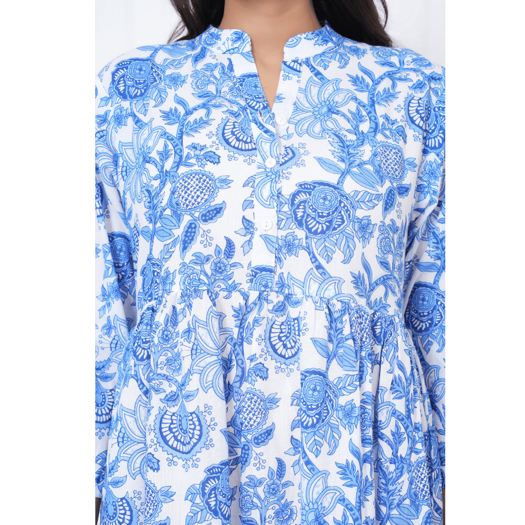 Blue Floral Block Print Maxi Anokhi Dress