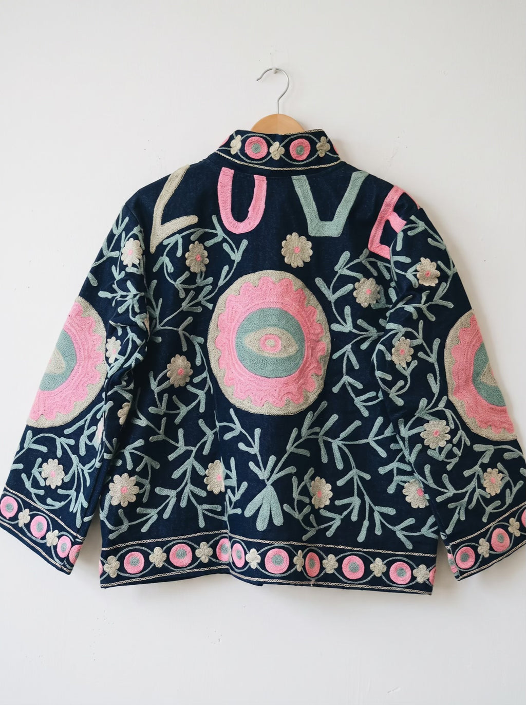 Pink Petal Embroidered Denim Jacket