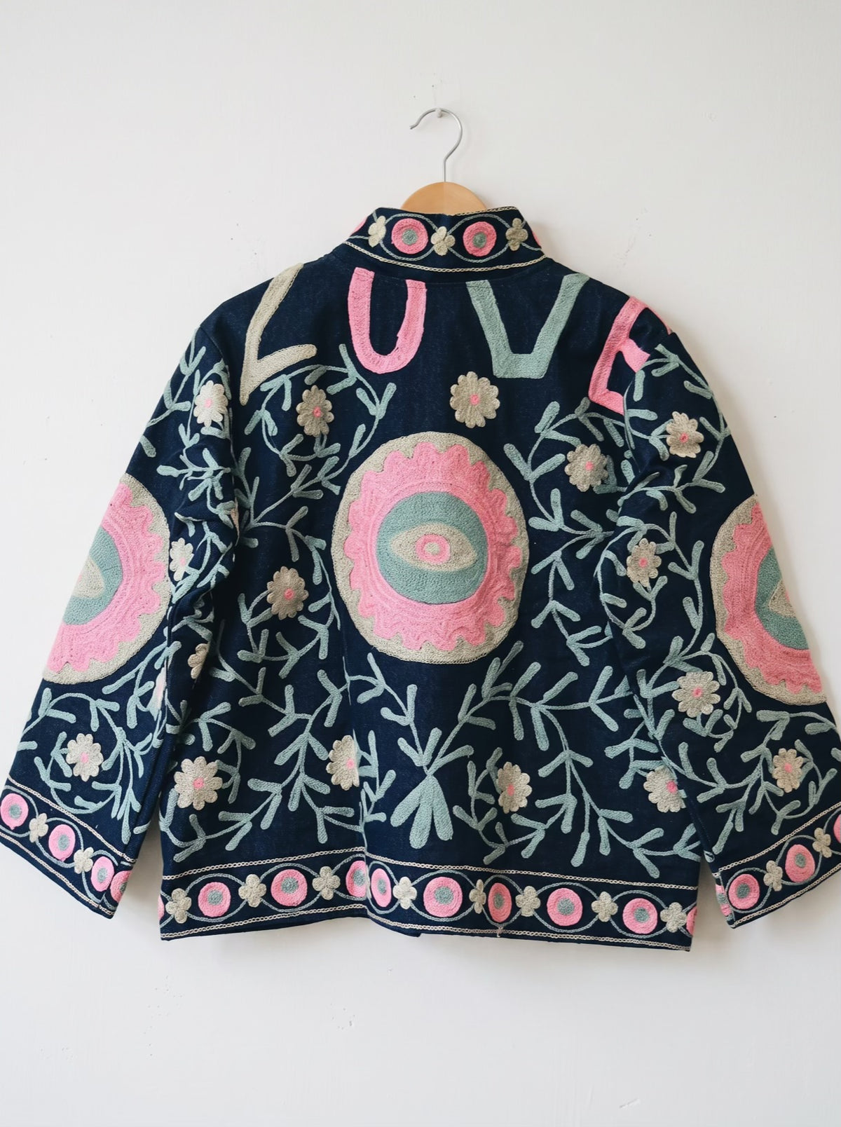 Pink Petal Embroidered Denim Jacket