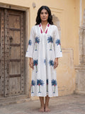 Blue Palm Hand Block Print Cotton Dress