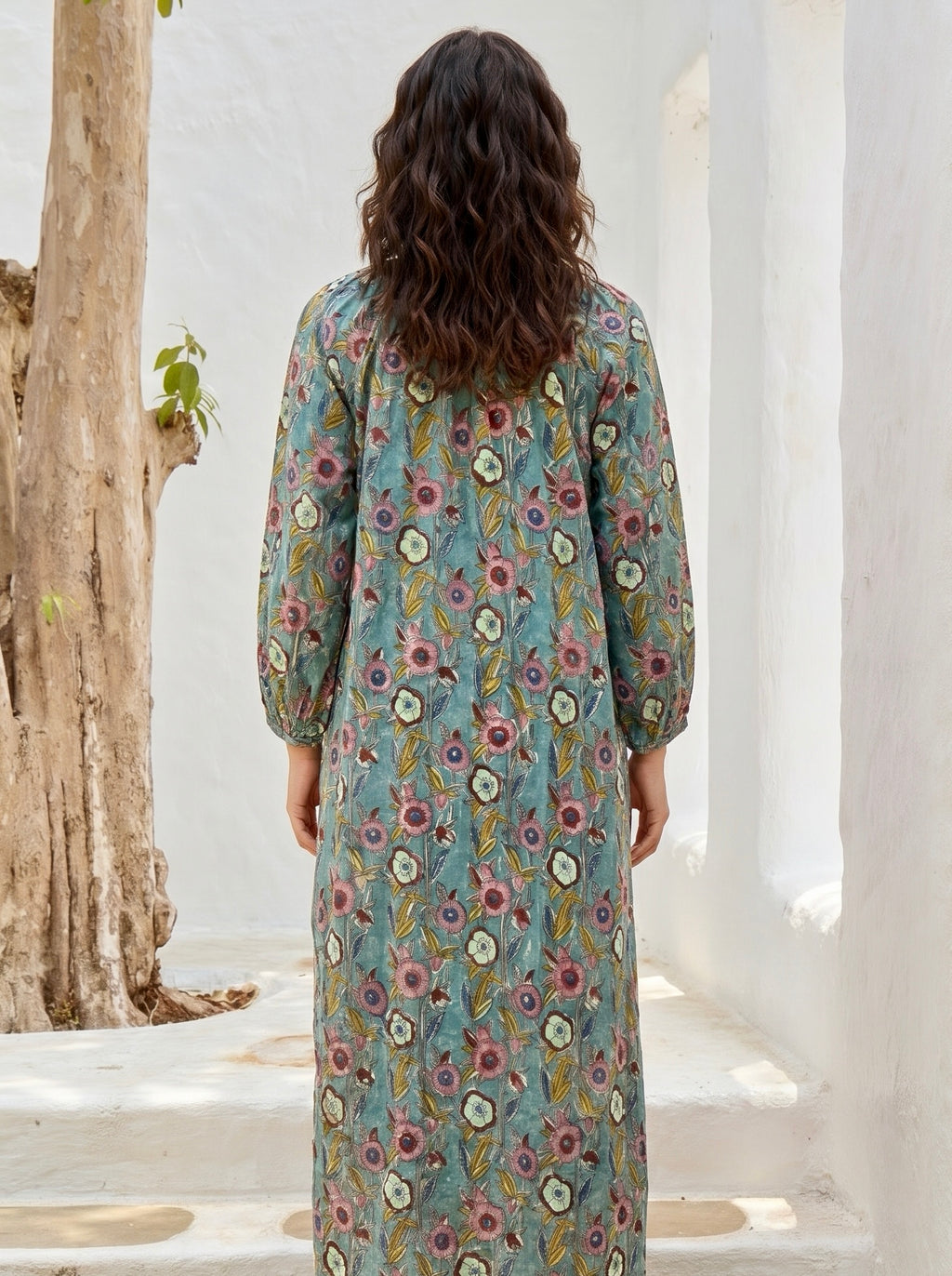 Sage Bloom Cotton Kurta Dress