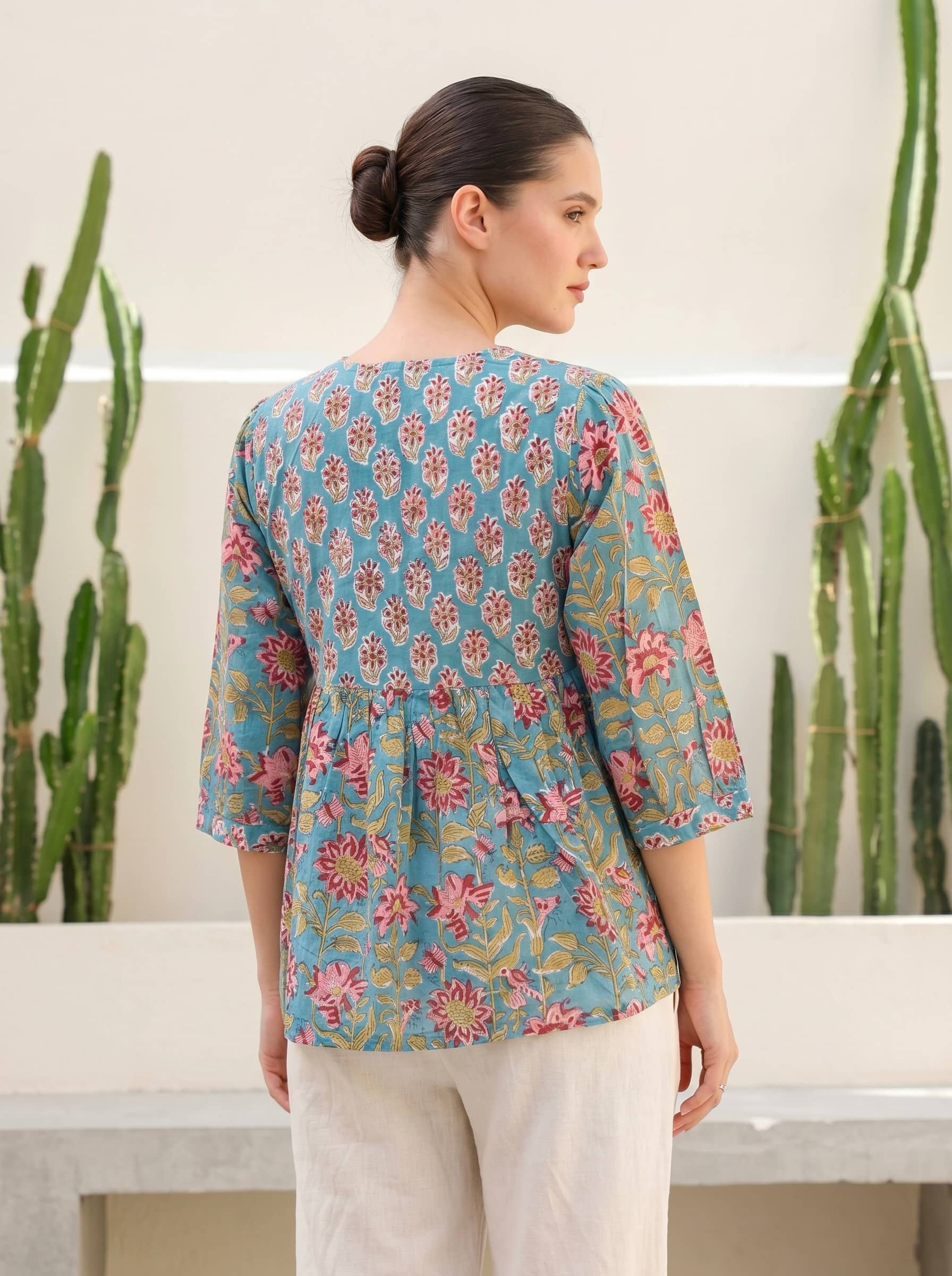 Teal Floral Peplum Top