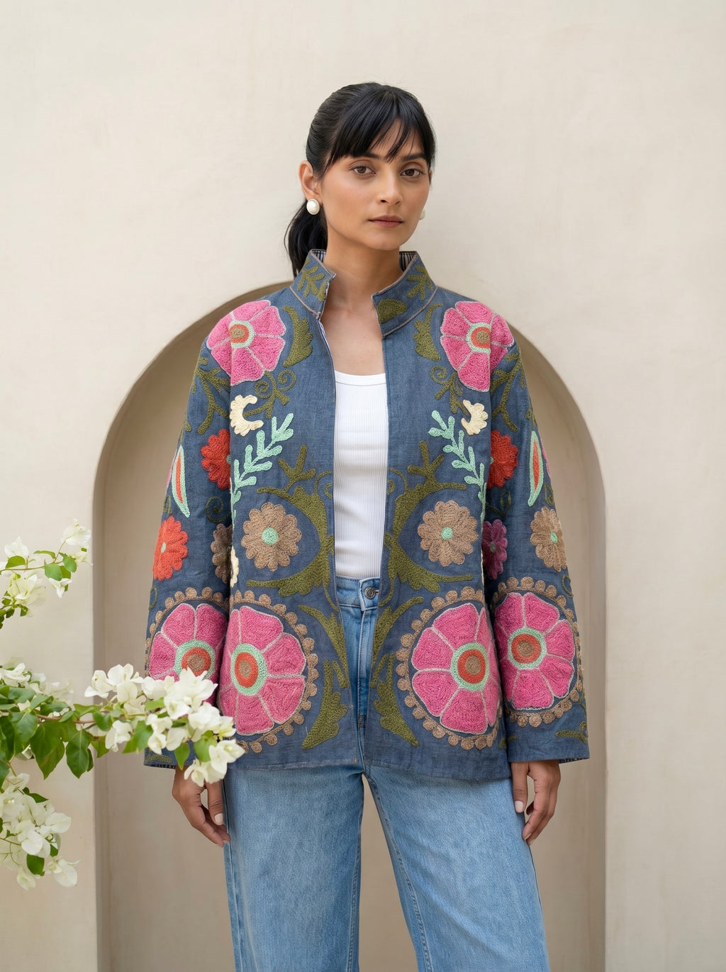 Slate Blue Embroidered Suzani Jacket