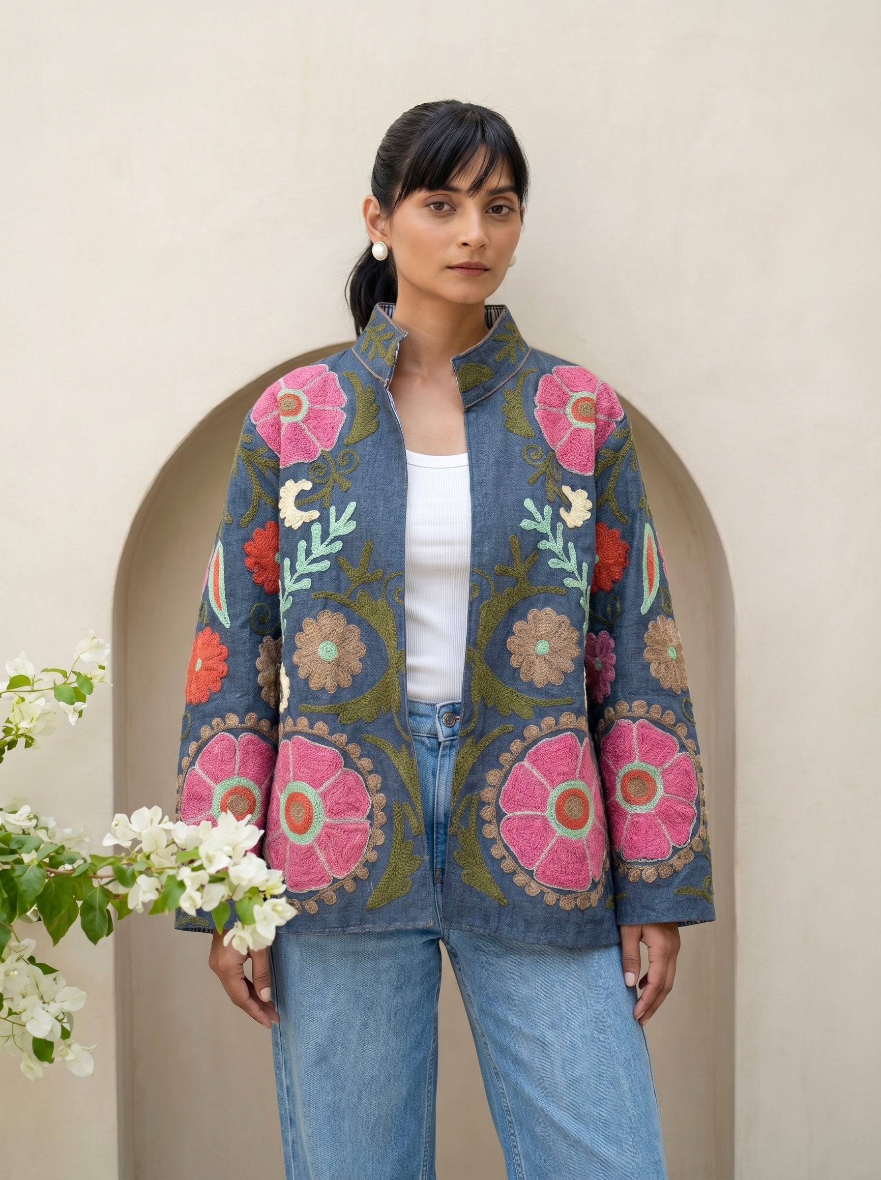 Slate Blue Embroidered Suzani Jacket