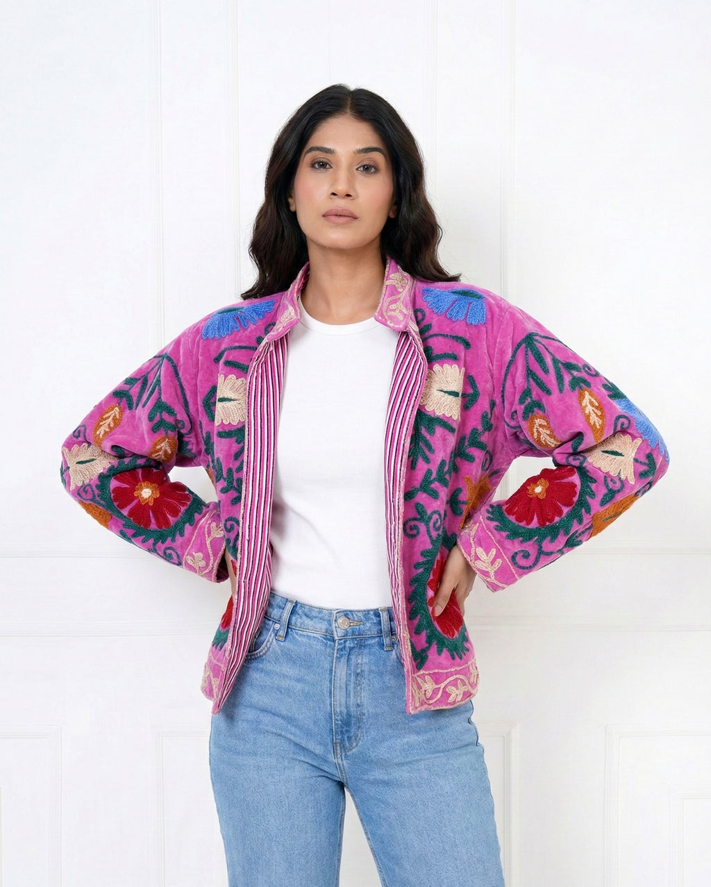 Pink floral Embroidered velvet Jacket