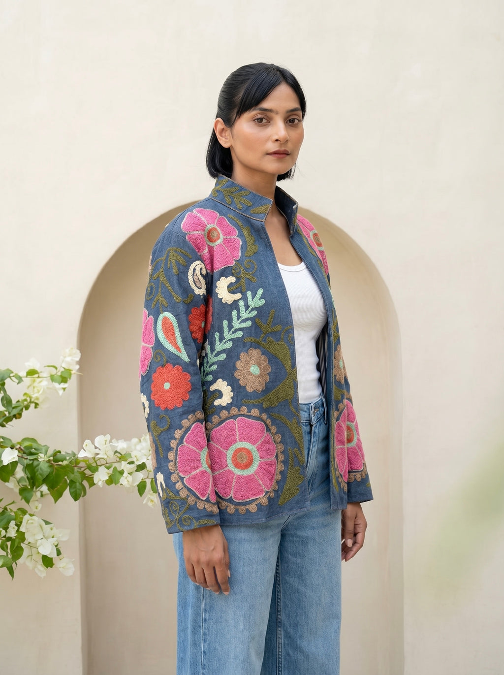 Slate Blue Embroidered Suzani Jacket