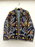Navy Botanical Embroidered Velvet Jacket