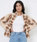 Beige Embroidered Velvet Jacket – Elegant Printed Winter Layer