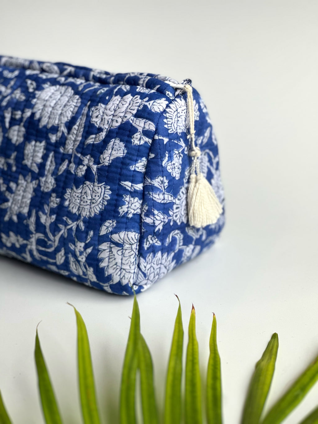 Indigo Bloom Quilted Cosmetic Bag Set of 3